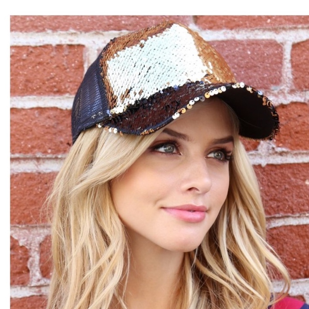 Sequins Baseball Cap- Black  Gold Silver